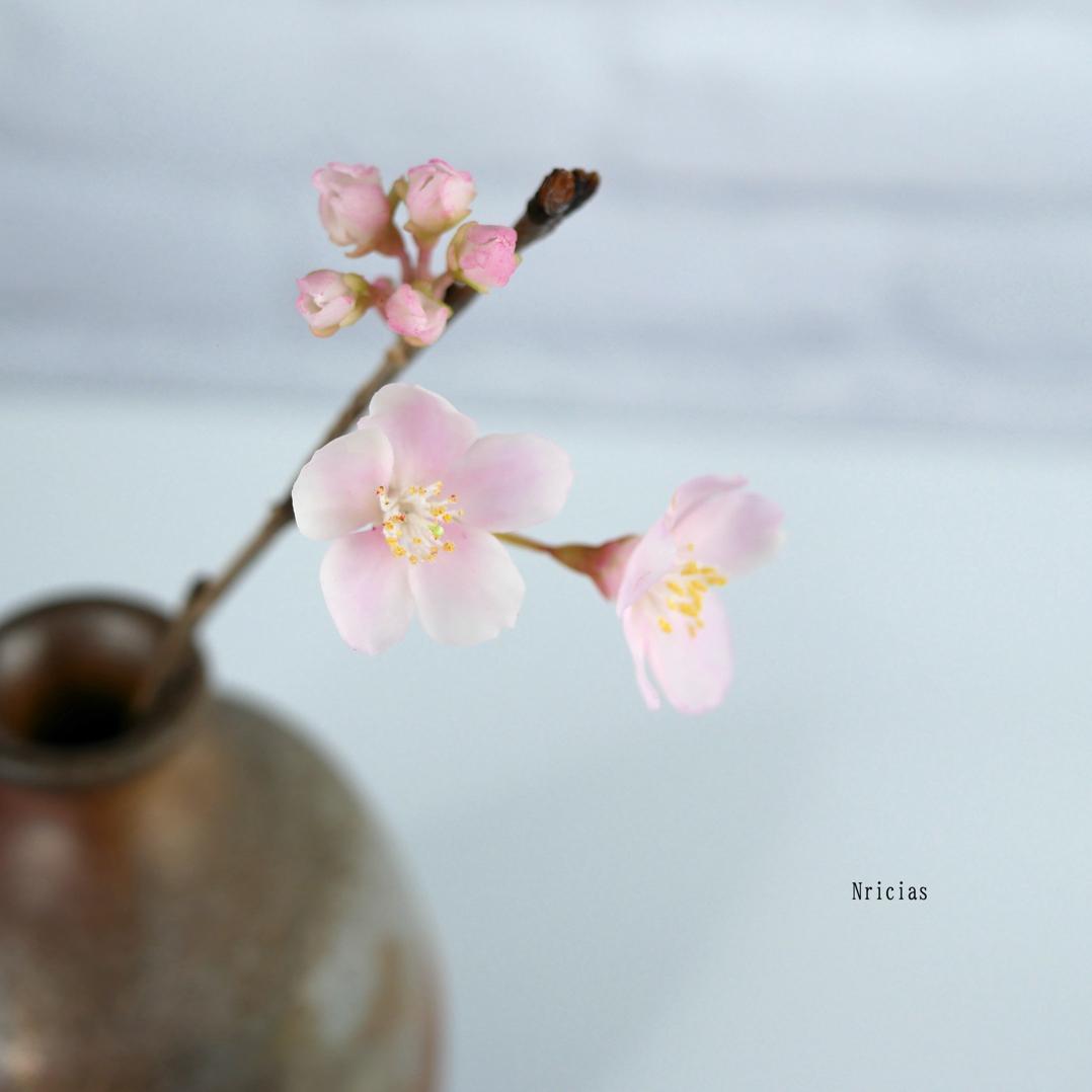 枯れない 桜 S　桜の枝使用✿クレイフラワー　NO.S3-edaS1枚目の画像